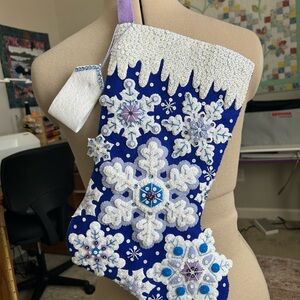 HANDMADE Bucilla felt Snowflake Christmas Stocking! 18” Lined!